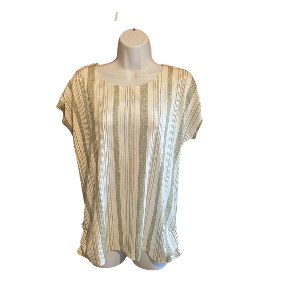 Cure Striped Top‎ Metallic Gold Accents Short Sleeve Blouse Women's Medium